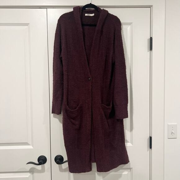 UGG Women's Hooded Cardigan Sweater Maroon Super Soft XL - Picture 1 of 5